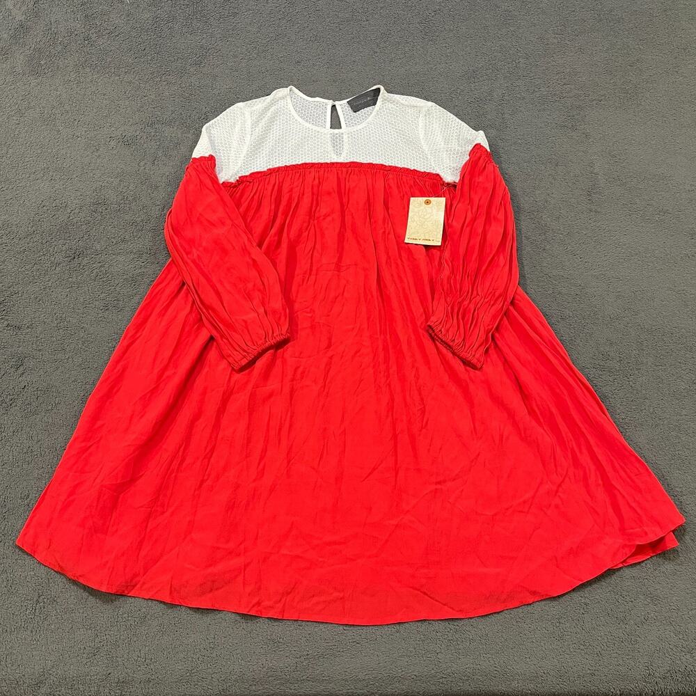 Sunday in Brooklyn Red White Crochet Lace Mesh Babydoll Dress Women's Size Small